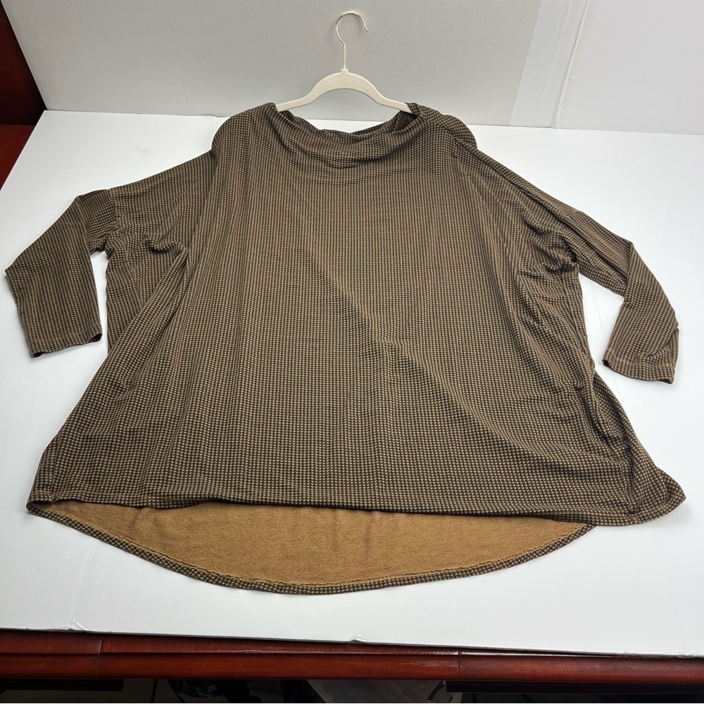 Bryn Walker Top Large Brown Houndstooth Jersey Knit Boat Neck Oversized‎ Tunic